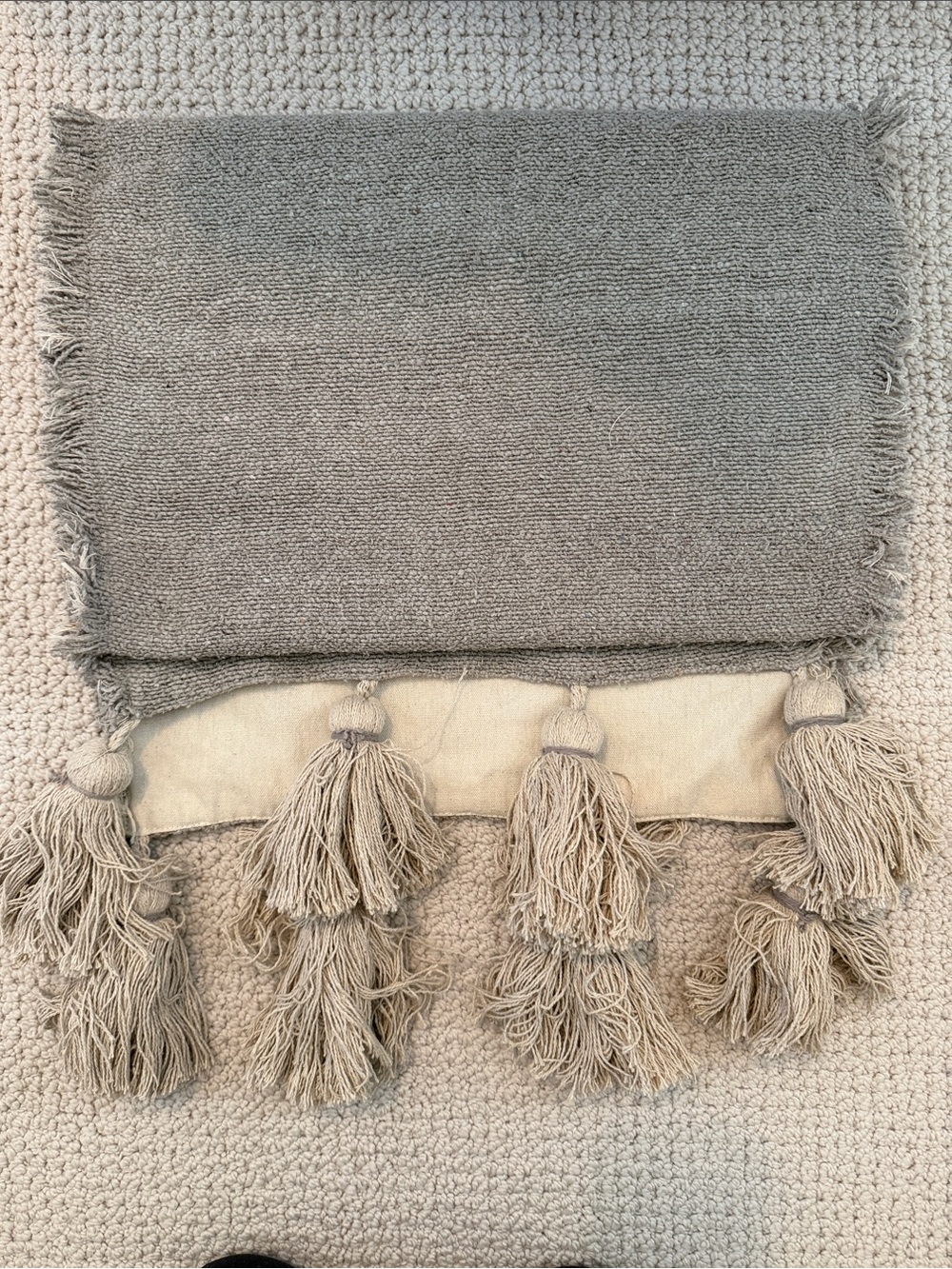 Mud Pie Neutral Beige Tassel Table Runner